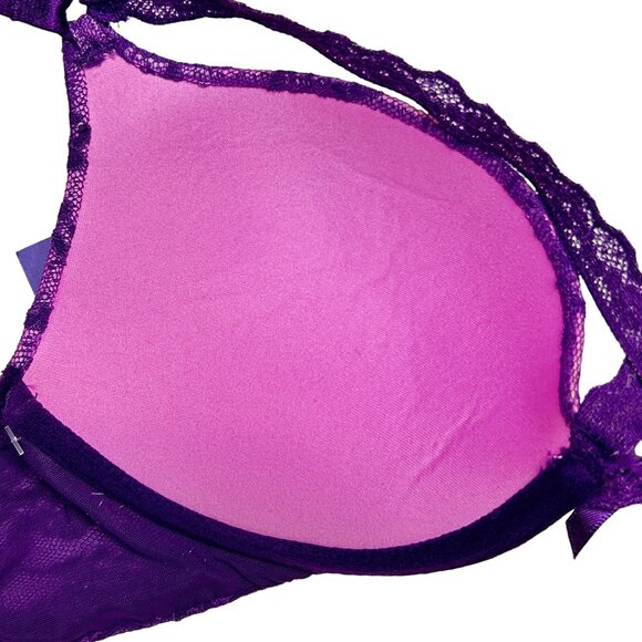 Victoria's Secret 32B Push Up Bra Purple Lace Strappy Front Adjustable Straps - Picture 6 of 12